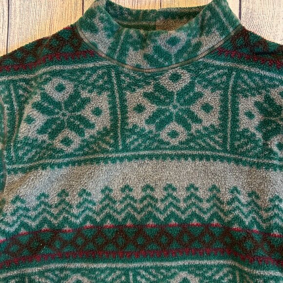 vintage Woolrich size S pattern fleece pullover mock Made in USA green gray - Picture 2 of 10